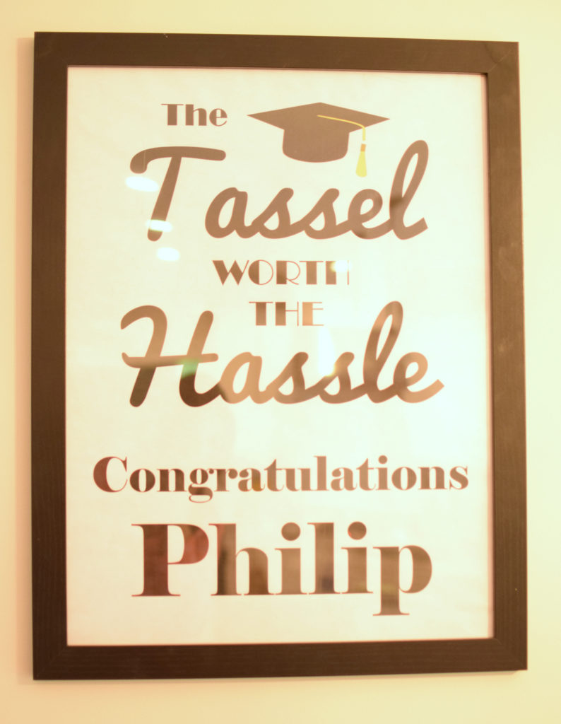 classic black and white graduation party decorations with gold accens