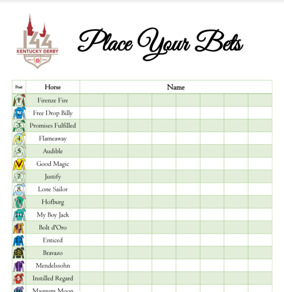 2018 Kentucky Derby Party Free Betting And Horse Profile Printables The Well Dressed Table