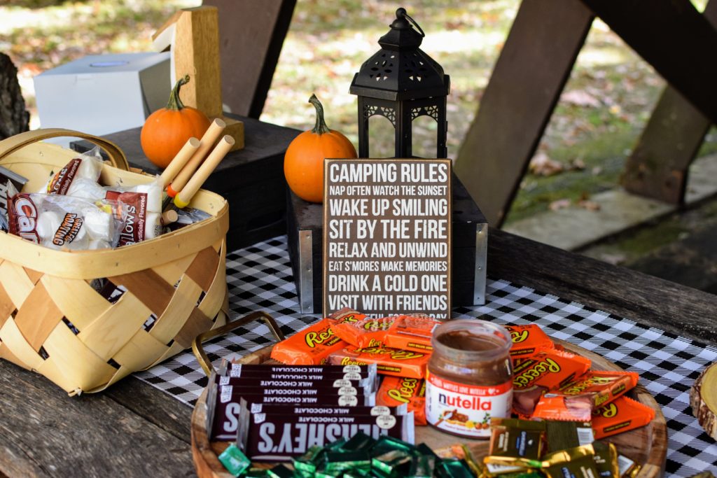This camping birthday is perfect for this First Birthday Party. This birthday theme works as a boy themed or girl themed party. For all details click here for creating this Smores bar and creating your own camping party. This would also be adorable as a baby shower theme.